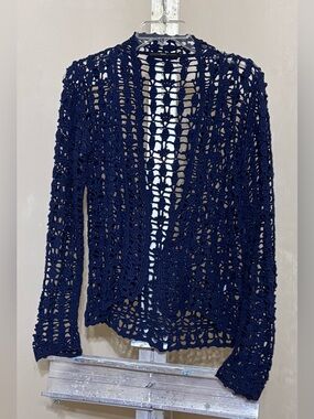 Vintage Hazel Crochet Open Front Cardigan - Navy Blue - Boho Whimsigoth Sz S